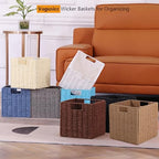 Vagusicc Wicker Storage Basket, Set of 2 Hand-Woven Paper Rope Wicker Baskets, Foldable Cube Storage Bins, Beige Storage Basket, Square Baskets for Organizing Shelves & Decor, Beige(13″×13″×13″) - Image 6