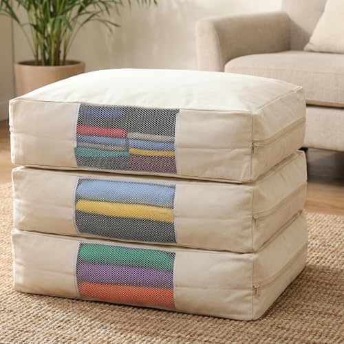 3 Pcs Cotton Canvas Sweater Storage Bag, 20"x14"x5" Closet Organizer Bag - Image 5