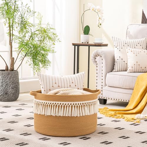 KAKAMAY Large Blanket Basket with Handles, Storage Basket for Living Room - Image 3