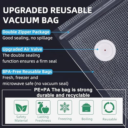 MOMODA Sous Vide Cooking Bags - Set of 30 | BPA-Free Reusable Vacuum Seal Bags with Air Valve for Joule and Anova Cookers | Freezer Safe Vacuum Food Storage Bags with Upgraded Compact Vacuum Sealer - Image 4