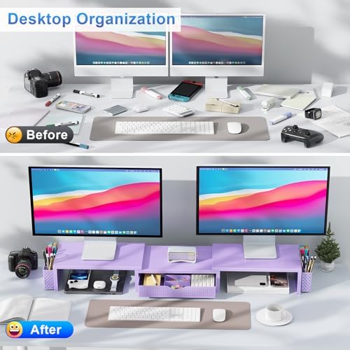 gianotter Dual Monitor Stand Riser With Drawer and 2 Pen Holders - Image 2