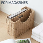 Coeusy Wicker Magazine Basket, Paper Rope Woven Magazine Holder for Files, Books, Documents, Newspapers, Narrow Boho Organizer and Storage Bins with Handle for Office, Living Room, Bathroom (Natural) - Image 4