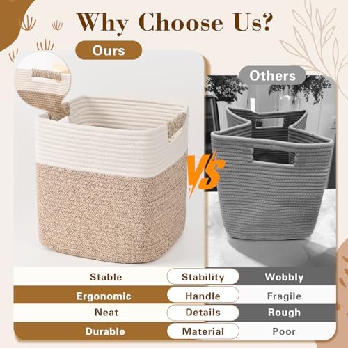 11 Inch Storage Cubes, 6 Pack Cube Storage Bins for Organizing, Cotton Rope Woven Baskets for Shelves, Bathroom, Kids Room, Closets, Baby Nursery - Image 4
