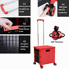 Foldable Utility Cart Folding Portable Rolling Crate Handcart Shopping Trolley Wheel Box with Lid Wear-Resistant Noiseless 360°Rotate Wheel for Travel Shopping Moving Storage Office Use (Red) - Image 6