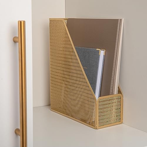 Martha Stewart Ryder Mesh Metal Magazine File Holder, Gold (Pack of 2) - Image 2