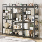 HCHQHS 5 Tier Bookshelf, Adjustable Industrial Bookcase, Vertical Tall Book Shelf, Wood and Black Metal Open Bookshelves for Home Office, Living Room, Bedroom - Image 2