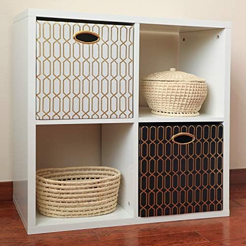 Posprica Storage Bins, Storage Cubes,13×13 Fabric Drawers Organizer Basket Boxes Containers (13×13×13/4pcs, Cream/gold geometry Pattern) - Image 6