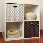 Posprica Storage Bins, Storage Cubes,13×13 Fabric Drawers Organizer Basket Boxes Containers (13×13×13/4pcs, Cream/gold geometry Pattern) - Image 6