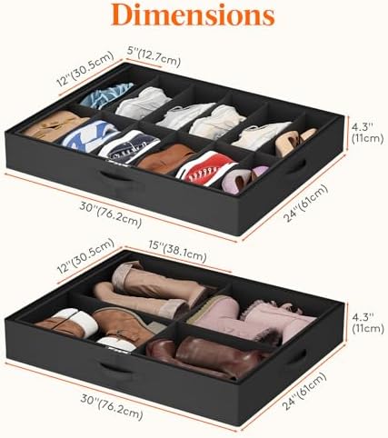 Lifewit Under Bed Shoe Storage Organizer 2 Pack(12 Shoes Cells+4 Boots Cells), 4.3 Inches Profile Fabric Shoes Container Box with Clear Cover, Foldable Storage Bag with 2 Handles, Fits 20 to 32 Pairs - Image 5
