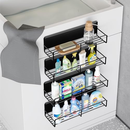 Mystozer 4 Pack Magnetic Spice Rack for Refrigerator, Magnetic Shelf Fridge Organizer for Kitchen Storage, Black - Image 6