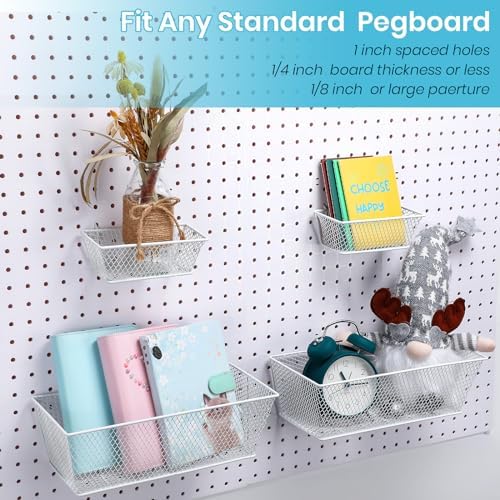 Sieral 4 Pcs Metal Pegboard Baskets Wire Organizer, Small, Large, White - Image 2
