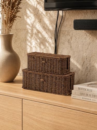 Cable Management Box, Cord Organizer with Lid & Cable Ties - Brown Set - Image 6
