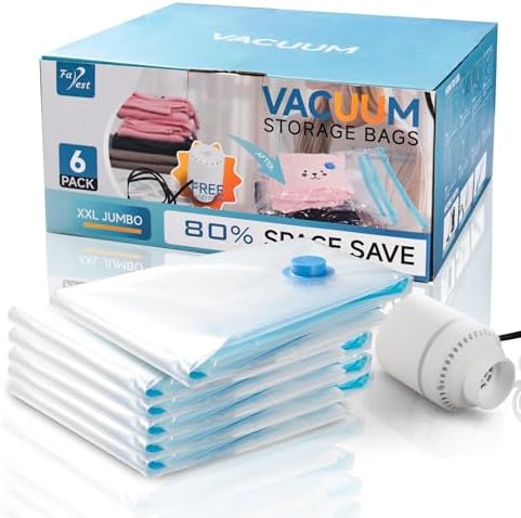 6 Pack XXL Jumbo Vacuum Storage Bags with Electric Air Pump, Space Saver Bags,Compression for Comforters and Blankets,Duvets,Pillows,Travel(47.2x35 in) by Farest