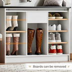 4ever2buy Farmhouse Hall Tree with Bench & Shoe Storage, White - Image 4