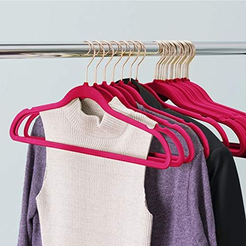 VECELO Premium Velvet Suit Hangers Heavy Duty (100 Pack) - Non Slip & Space-Saving Clothes Hangers with 12 Finger Clips and 2 Tie Rack Excellent for Men and Women (Rose) - Image 4