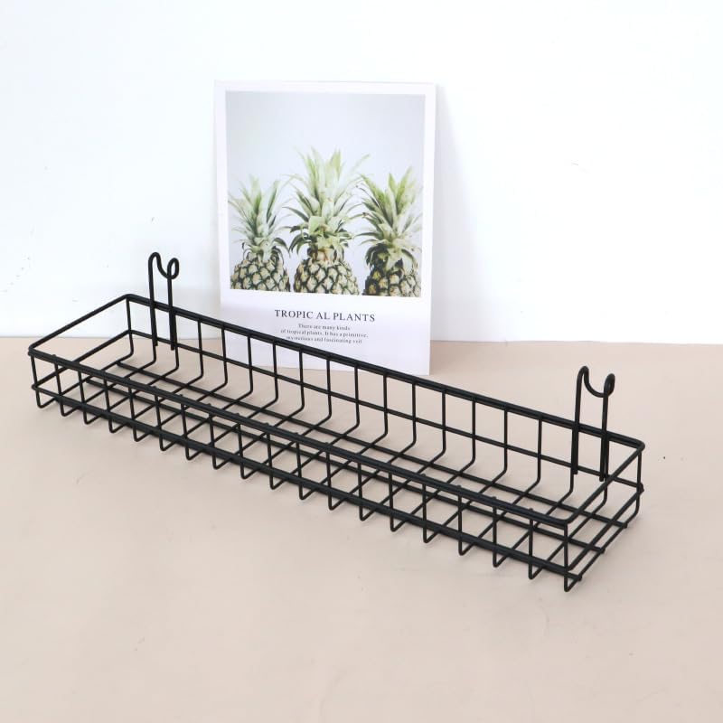 4 Pcs Metal Grid Wall Baskets with Hooks 15.75 x 3.94 x 1.97 Inch Hanging Wire Basket Organizer Wall Mounted Storage Shelves for Kitchen Bathroom Office Home Organizing Display, Black - Image 6