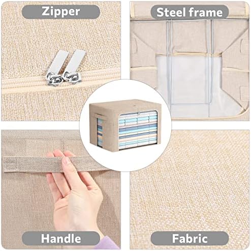 FHSQX 2 Pack Clear Window Storage Bins Foldable Fabric Storage Bins Boxes for Clothes Stackable Box Organizer Set with Carrying Handles (Beige, 22L,15.7x 11.8x 7.8 Inch) - Image 3