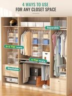 Hanging Closet Organizer, 4 Tier Metal Closet Organizers and Storage with 4 Hanging Hooks 4 S-Hooks for Wardrobe Laundry Room, Wire Storage Shelf for Clothes Sweaters Pants (White) - Image 3