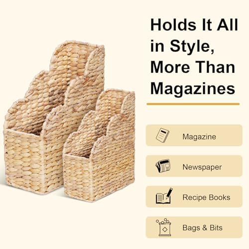 BROWNLILY Water Hyacinth Magazine Holders, Set of 2 (Large & Small) - Image 3