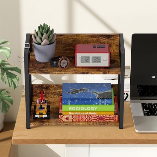 RUILALIFE Coffee-Bar-Station-Organizer Shelf for Countertop, 2 Tiers Kitchen Counter Shelf Riser, Wooden Spice Rack Organizer, Coffee Bar Accessories(Rustic Brown, Large) - Image 7