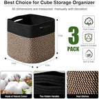 ICERZCZ 11 Inch Cube Storage Bins, Storage Cube Organizer Bins, Woven Cotton Rope Baskets for Storage, Storage Basket for Organizing Shelves, Square Baskets for Toys Nursery, Black & Jute (Pack of 3) - Image 2