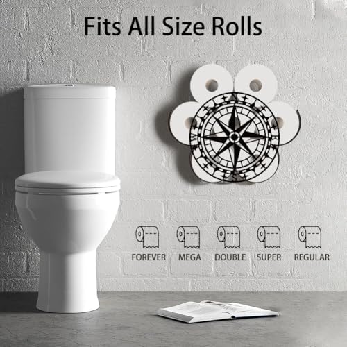 WADORN Nautical Compass Metal Toilet Paper Holder, Black Ocean Compass Decorative Metal Toilet Paper Storage for Extra 8 Rolls Funny Freestanding Nautical Wall Mounted Organizer for Restroom Bathroom - Image 3
