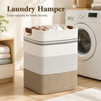 Laundry Hamper, Cotton Rope Laundry Basket with Leather Handles, 22.5-Gallon/85 L Large Clothes Hampers for Laundry, Woven Laundry Baskets for Blankets, Clothing, Bedroom, Living Room, Nursery - Image 3