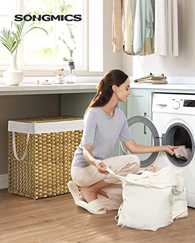 SONGMICS Laundry Hamper with Lid, 130L Double Wicker Basket, 6 Mesh Bags - Image 2
