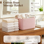 OIASKET 4Packs Natural Cotton Rope Storage Baskets for Organizing Toys, Clothes, Towels & Books, Soft Versatile Organizers for Shelves, Home Decorative Bins, 13''Lx9''Wx7.8''H, Pink - Image 2