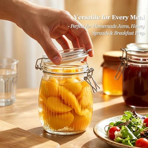 ComSaf Ribbed Glass Mason Jars with Airtight Lids 25 oz 6 Pack Coffee - Image 5