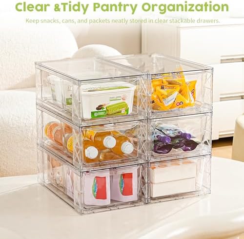 6 Pack Acrylic Storage Drawers, Clear Stackable Storage Drawers, Acrylic Organizers Drawers for Under Sink, Pantry, Bathroom, Makeup Organizers Cosmetic Display,Classroom Storage Organization, Medium - Image 5