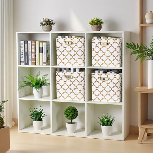 Posprica 11x11x11 Storage Cube Bins, Collapsible Storage Bins Fabric Storage Cubes Organizer Baskets Box Drawers for Shelves, Closet, Wardrobe, Bookshelf, Cabinet, Cream/Gold Lantern, 4 Pack - Image 6