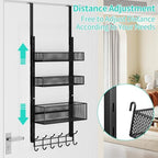 HapiRm Over The Door Hanger with Coat Hooks and 3 Baskets, Rustproof Over The Door Hooks, Storage Organizer for Hats, Towels - Black - Image 2