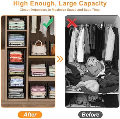 Hongtamoya 4-Tier Stackable Closet Organizers and Storage Shelves, Clothes Storage Basket, Clothes Shelf Organizer Sweater Organizer Bins Container for Wardrobe Kitchen Bathroom Office, Black - Image 4