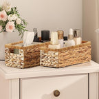 Vagusicc Wicker Storage Basket, Set of 2 Hand-Woven Water Hyacinth Wicker Baskets for Organizing Decor Storage Bins for Counter Shelves Pantry Basket Small Toilet Paper Basket for Toilet Tank Top - Image 4