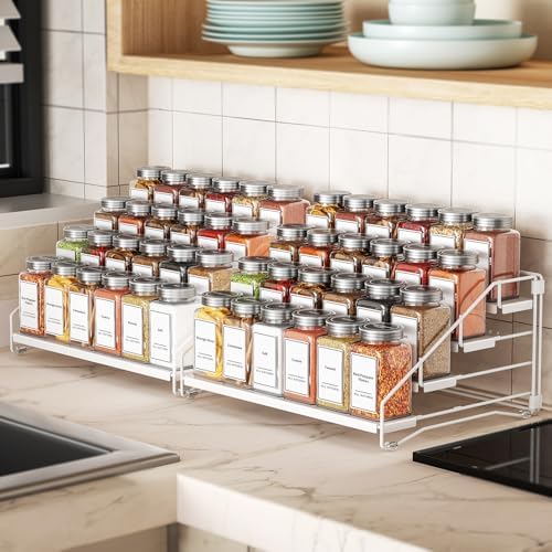 BOIVSHI Spice Organizer for Cabinet, Depth Adjustable Spice Rack, White - Image 3