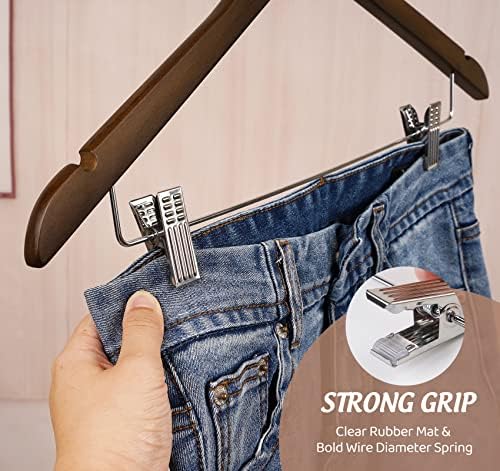 Wooden Clothes Hangers with Clips, 16Pack Wood Skirt Hangers with Clips, High-Grade Selected Walnut Wood Hangers with Sturdy Metal Clips for Pants, Suit, Heavy Winter Coat, Jacket, Formal Dress - Image 6