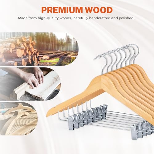 HOUSE DAY Wooden Hangers with Clips 24 Pack, Suit & Pants Hangers, Natural - Image 2