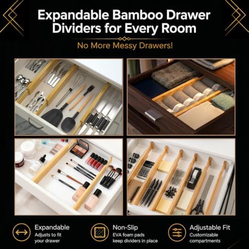 Adjustable Bamboo Drawer Dividers Expandable 8 Pack 17-22 Organizer - Image 5