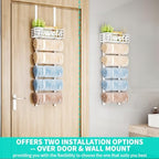 HapiRm Towel Racks for Bathroom Storage - 6 Tier Over The Door & Wall Mount Rolled Towel Storage Organizer Holder with Metal Shelf Basket for Small Bathroom, Camper, Rv - White, Patented - Image 2