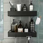 Shower Caddy, Adhesive Shower Organizer with Hooks, Shower Shelves for Inside Shower, No Drilling Shower Rack Holder, Shower Storage for Bathroom, Kitchen Spice Rack-2 Pack Black - Image 5
