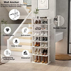 HOMEFORT 7-Tier Wood Shoe Rack, Double Rows 7-Tier Shoe Shelf, Shoe Storage Stand, Entryway Shoe Tower, Vertical Shoe Organizer Perfect for Narrow Closet, Entryway, Hallway, Bedroom in White - Image 6