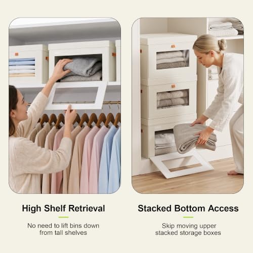 Yecaye 3 Pack Closet Storage Bins with Lid, Clothing Storage Bins, Beige - Image 4