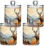 Vnurnrn Qtip Cotton Ball Holder Dispenser with Lid Autumn Forest Deer Print, Plastic Jars Bathroom Canisters Storage Organizer 4 Pack - Image 2