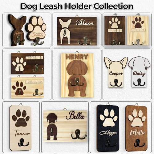 Personalized Dog Key Hook for Wall Mount with Custom Portrait & Name, Paw Print Wooden Wall Organizer, Pet Collar and Harness Holder, Key and Leash Rack for Entryway, Home Decor for Pet Lovers - Image 7