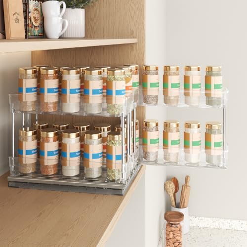 Mystozer Pull Out Spice Rack Organizer for Cabinet, Slide Out Spice Racks Organizer, Easy to Install Spice Cabinet Organizers, 8.5''Wx10.5''Dx8.3''H, 3 Drawers - 2 Tiers (Clear) - Image 5