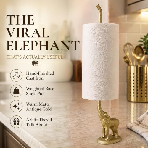 WallCharmers Gold Elephant Paper Towel Holder & Metal Toilet Paper Stand - Image 2