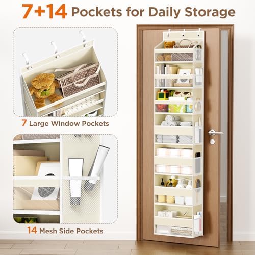 Mefirt Over The Door Organizer, 7 Tier Door Hanging Organizers with 7 Large Pockets 14 Side Pockets, Behind Door Storage Hanging Shelves for Closet Bathroom Bedroom Nursery - Image 4