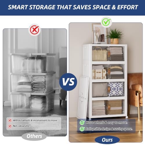 SAILUN 424QT/106Gal Stackable Storage Bins with a Lid, Collapsible Storage Bins With Doors, Folding Cabinet for Home Closet Organization,4 Pack-26 W x 16.5" D x 57.1" H White - Image 3