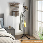 Coat Rack Freestanding, Coat Stands Entryway, Bamboo Coat Rack Hat Hanger 8 Hook for Jacket, Purse, Scarf Rack, Umbrella Tree Stand (Black) - Image 2